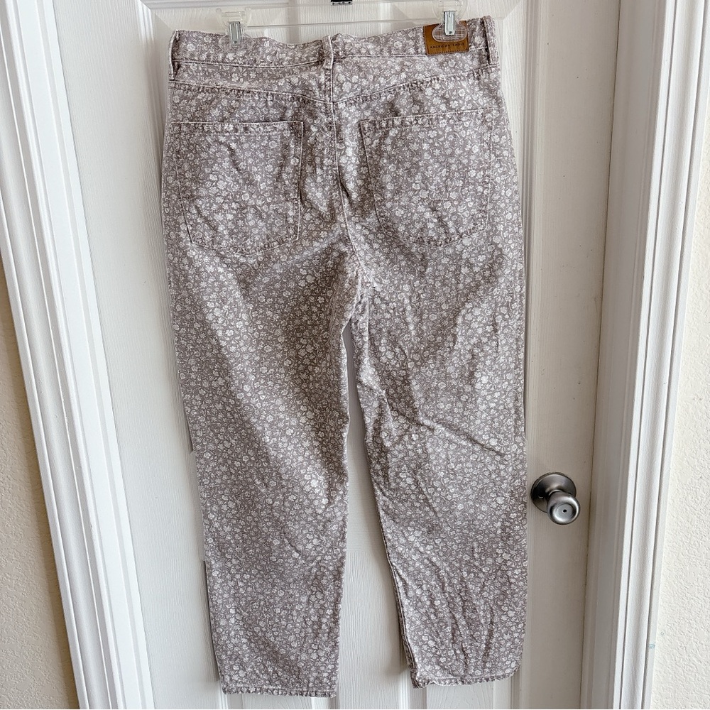 American Eagle '90s Straight Jean Floral Mom Jeans Cottagecore Ditsy Print Taupe - Picture 5 of 11